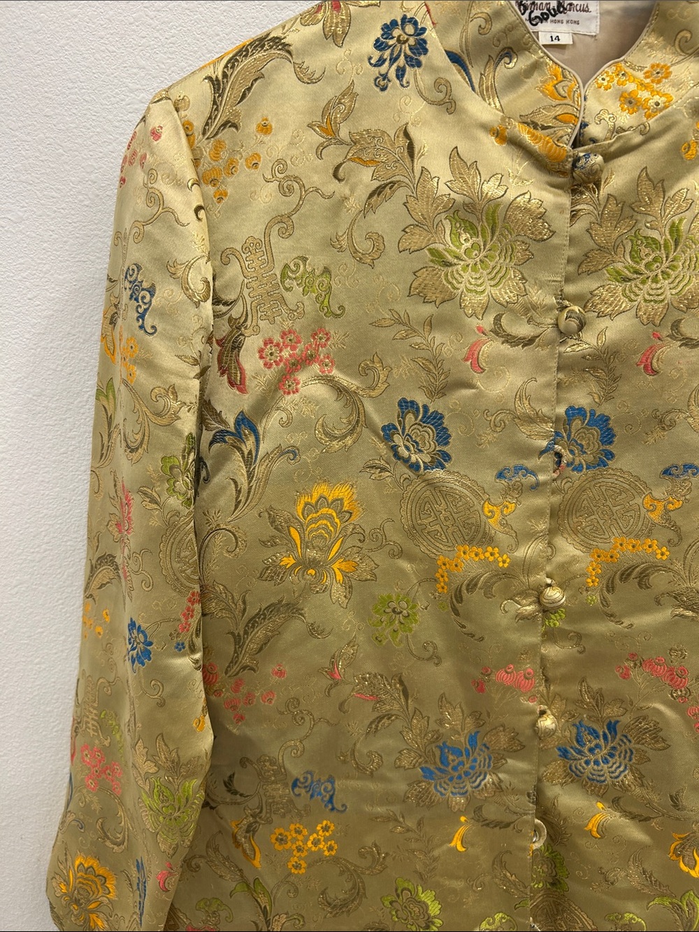 Vintage Neiman Marcus Gold Brocade Floral Mandarin Collar Jacket - Picture 9 of 9